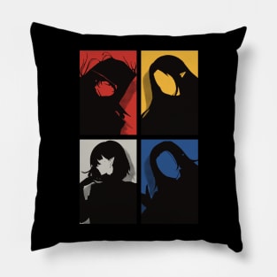 All The Main Characters In The Eminence In Shadow Anime In A Cool Black Minimalist Silhouette Pop Art Design With Their Names Symbol In Colorful Background Pillow