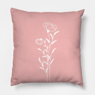 Wildflower On Rose Pink One Line Art Flowers Pillow