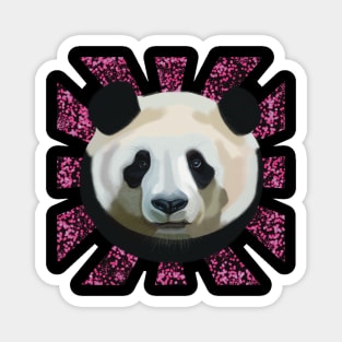 Striking Panda bear on Pink Random Spotted patterned sun rays Magnet