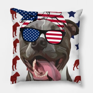 Pitbull American Flag Independence Day Gift Pillow