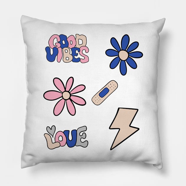 Retro Flower Power Funky Good Vibes and Love Pillow by madiwestdal