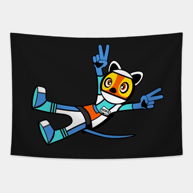 Colorful Space Quokka With Two Raised Peace Hand Signs Tapestry by MOULE