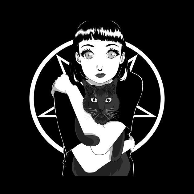 Goth GIrl Black Cat Pentagram by Noseking