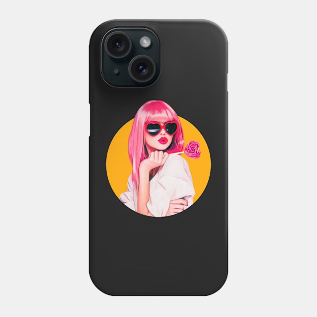 Pin up sexy woman illustration lollipop sunglases big lips Phone Case by astronauticarte