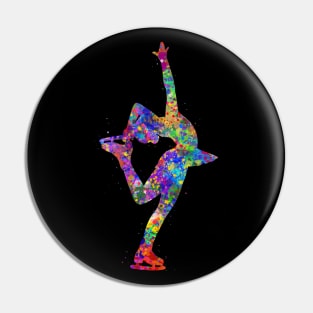 Ice skater girl watercolor art Pin