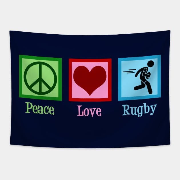 Peace Love Rugby Tapestry by epiclovedesigns