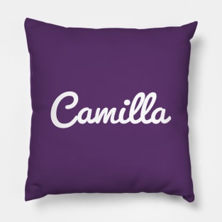 Camilla Cursive Script Typography White Text Pillow