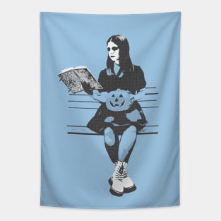 Goth girl with a pumpkin head Tapestry