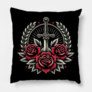 Medieval art - sword, laurel and roses Pillow