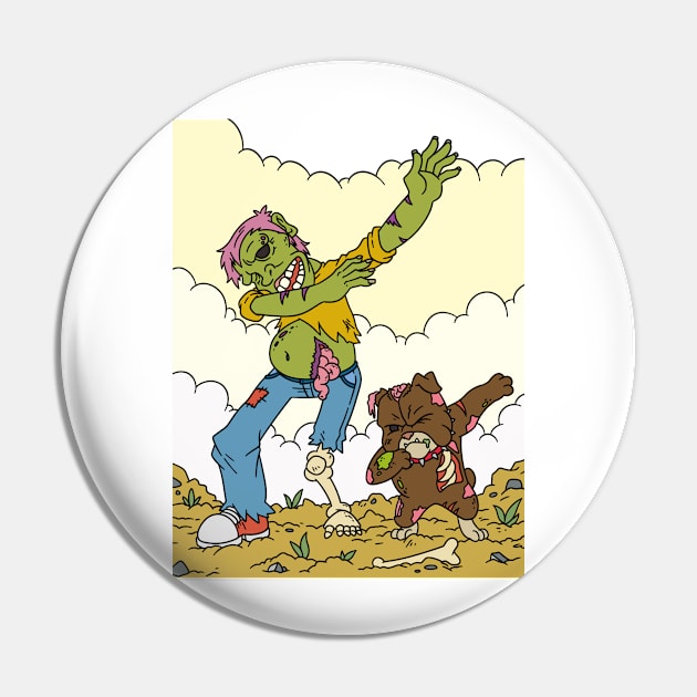 Dabbing dog and zombie - Halloween Gift Pin by Konnectd