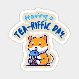 Shiba Drinking Boba Having a Tea-riffic Day Magnet