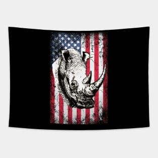 Patriotic Rhinoceros American Flag Tapestry