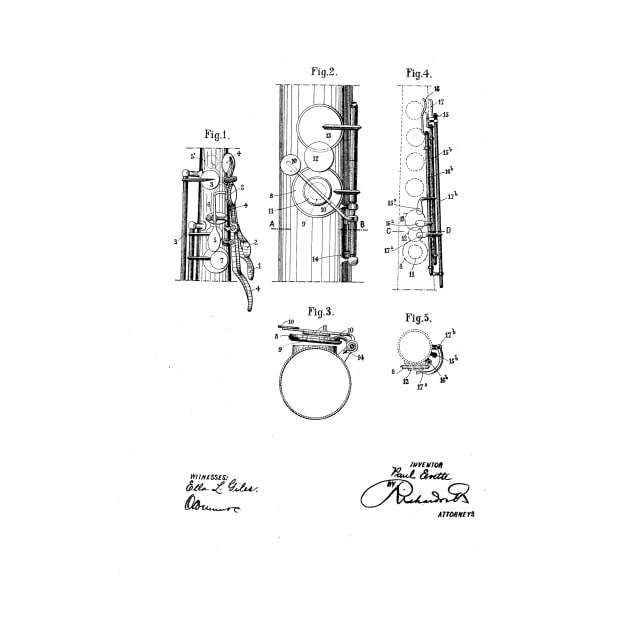 saxophone vintage patent drawing by TheYoungDesigns