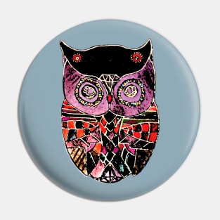 Boho Owl Colourful Mosaic Pin