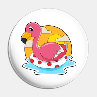 Flamingo at Swimming with Lifebuoy Pin