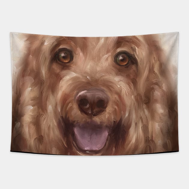 Oil Painting of a Cute and Furry Dog Smiling With Golden Hair Tapestry by ibadishi