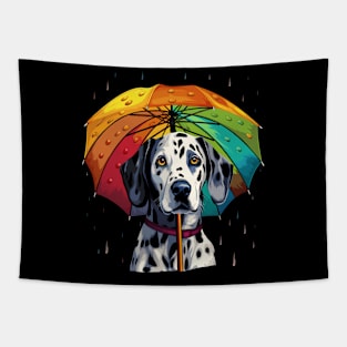 Dalmatian Rainy Day With Umbrella Tapestry