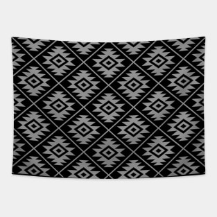 Aztec Symbol Gray on Black Repeat Pattern Tapestry