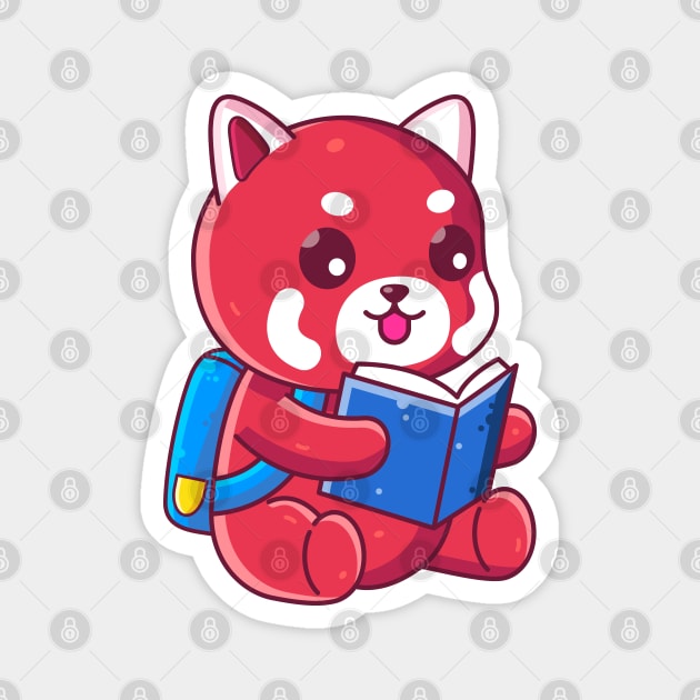 Cute school red panda reading book Magnet by Ardhsells