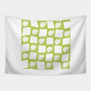 Large Monstera Deliciosa Leaf Checker Board - lime green Tapestry