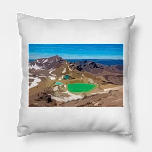 Tongariro Alpine Crossing Digital Painting Pillow