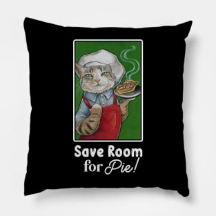 Cat Baker - Save Room For Pie - White Outlined Version Pillow