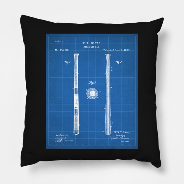 Baseball Bat Patent - Baseball Player Team Coach Art - Blueprint Pillow by patentpress