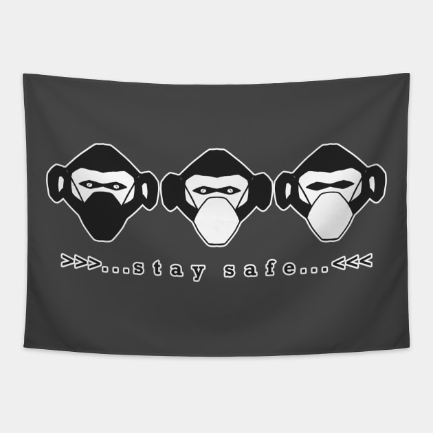 Three wise monkeys in safe masks Tapestry by AgniArt