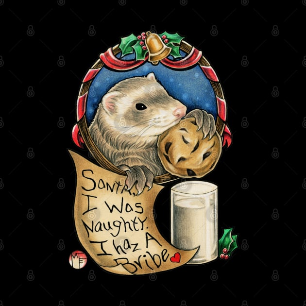 Santa's Stolen Cookies - Ferret by Nat Ewert Art