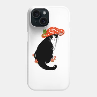 Whimsical Tuxedo Cat Wearing a Mushroom Hat Phone Case