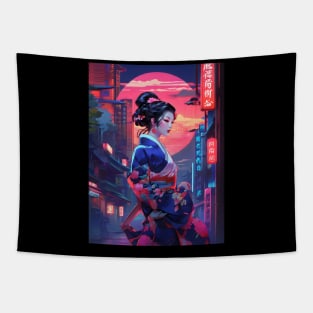 Neon Japanese princess Tapestry