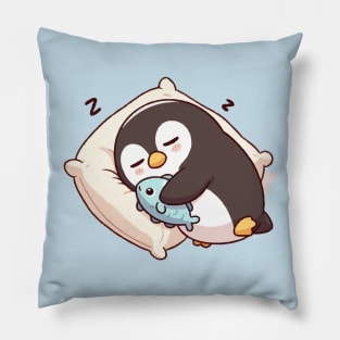 cute penguin sleeping with a fish bolster Pillow