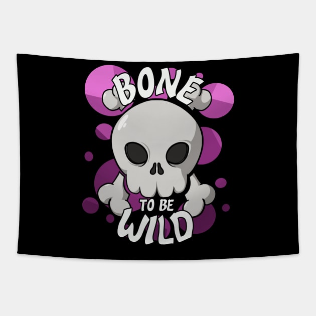 Bone to be wild skull (pink bubbles) Tapestry by RampArt