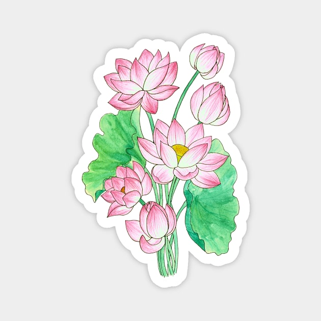 Pink Watercolor Lotus Illustration Magnet by Danica Templeton Art