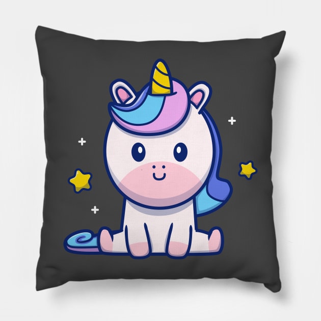 Cute Unicorn Sitting Cartoon Pillow by Catalyst Labs