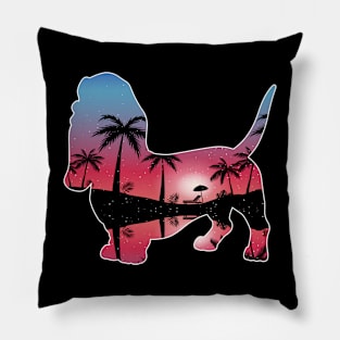 Basset Hound Beautiful Sunset Beach Palm Tree Pillow