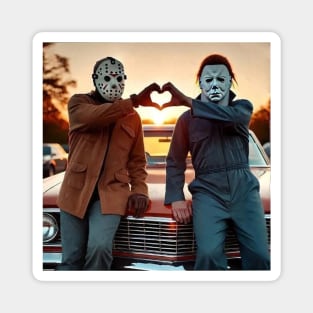 Michael and Jason Heart Hands Tshirts Funny Halloween M4112 Magnet