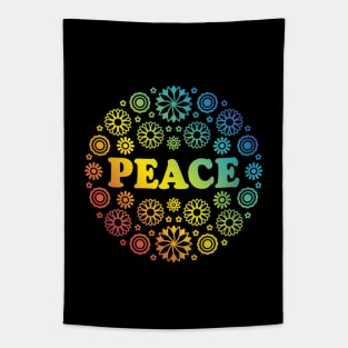 Peace Flowers Rainbow Tapestry