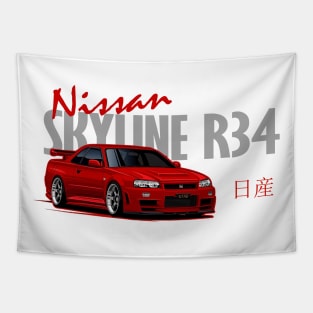 Nissan Skyline GTR r34 Red, JDM Car Tapestry