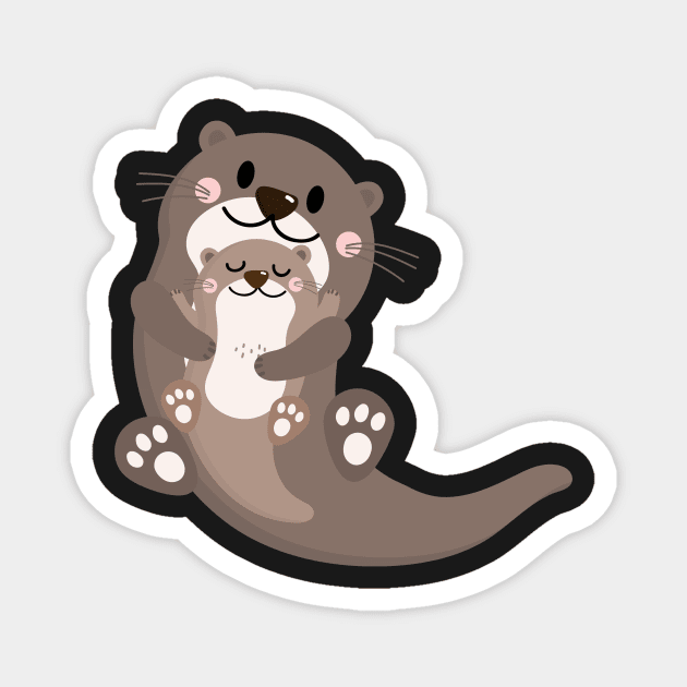 Significant Otters - Otters Mom Holding Each Other Magnet by yassinebd