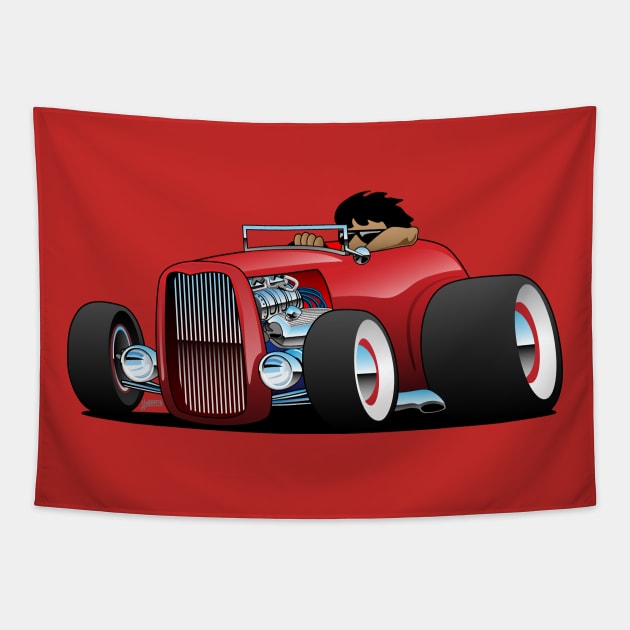 Highboy hot rod red roadster Tapestry by hobrath