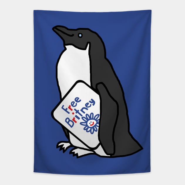 Cute Penguin with Free Britney Sign Tapestry by ellenhenryart