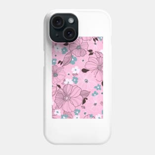 Beautiful drawing flowers leaves Purple Pink Watercolor Seamless Abstract pattern Floral Phone Case