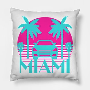 Vintage Miami sunset car and palm trees Pillow