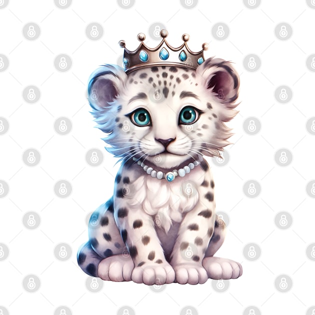 Watercolor Snow Leopard Wearing a Crown by Chromatic Fusion Studio