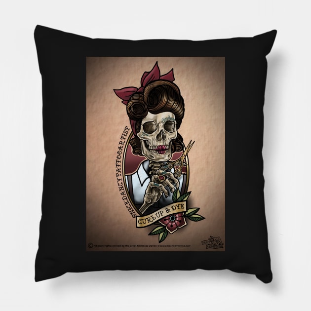 Curl up and dye Pillow by Nickdancytattoo