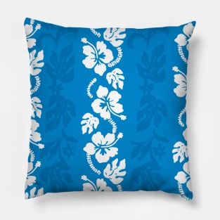 Hawaii Vintage Floral Pattern Blue White Pillow