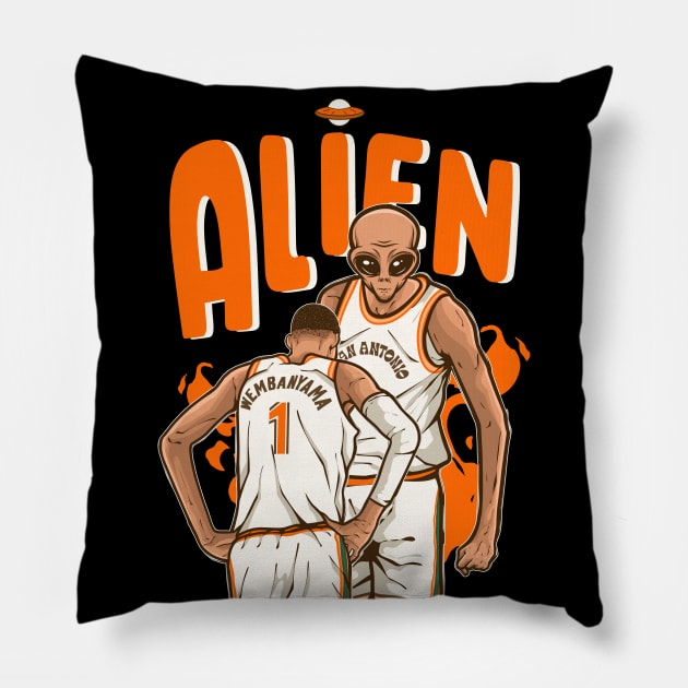 Victor Wembanyama Alien Cartoon Pillow by rattraptees