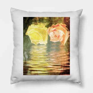 A painting of two Roses and their reflection in water with copy space. Pillow