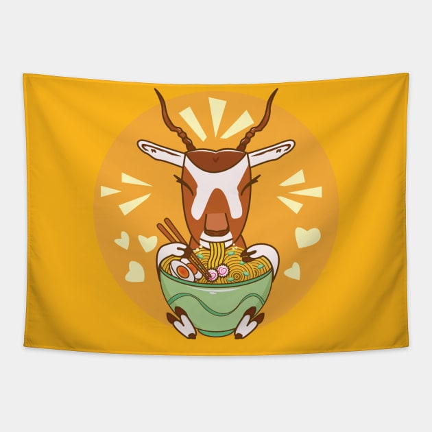 Addax eating ramen, Asian noodles food and desert wildlife, wild animals art, Bovidae family, sahara desert, cute animal friendly, wildlife , cute wild animals Tapestry by WorldOfMine